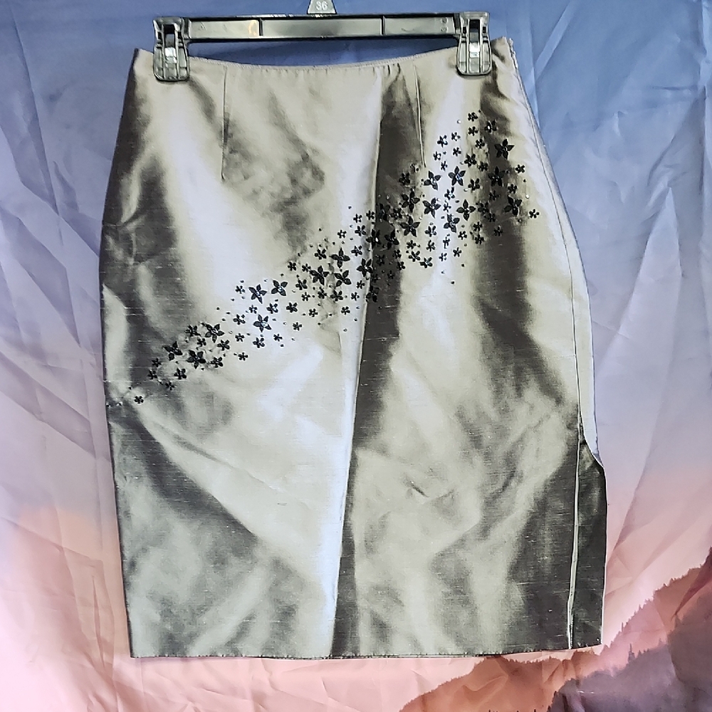 *Ann Taylor Metallic Pencil Skirt with Black Floral Accents